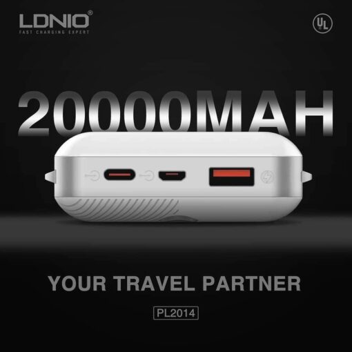 LDNIO PL2014 Power Bank 20000mah Built-in Cable Output port including Type-c Lightning and Micro