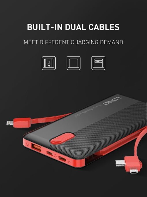 LDNIO PL2014 Power Bank 20000mah Built-in Cable Output port including Type-c Lightning and Micro